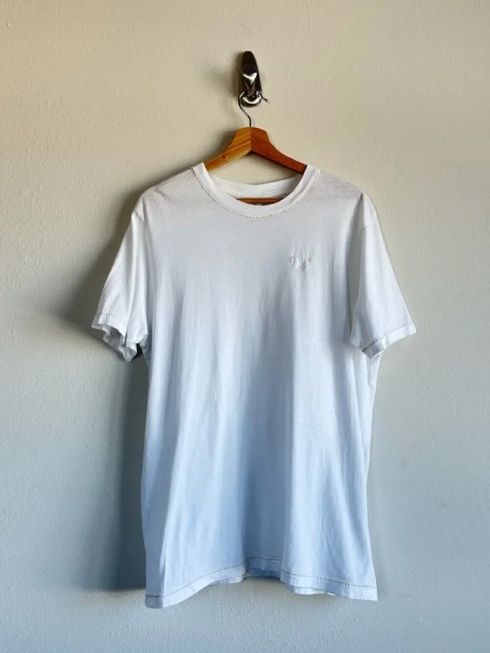 True Religion Single Stitch White Embroidered Tee  Size XXL